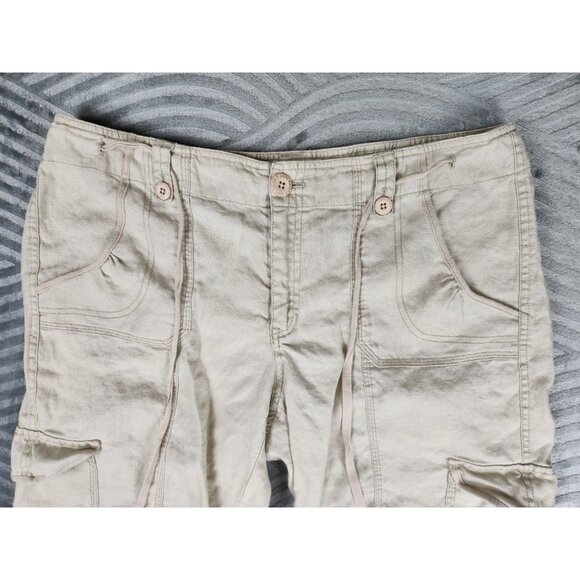 Eddie Bauer Knee High Shorts Women's 16 100% Linen Drawstring Beige Breathable - Picture 2 of 13